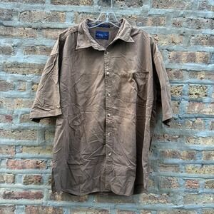 Common Man Dale Waters Mens XL Brown Cotton Short Sleeve Button Down Shirt VTG